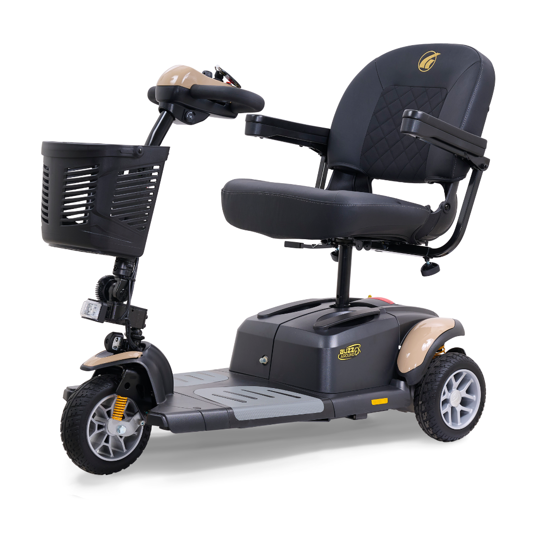 Golden GB118 BuzzAround EX 3-Wheel Long Range Travel Scooter - Desert Tan front left