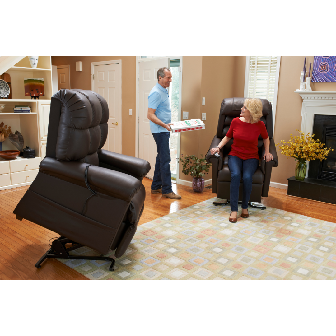 Golden Tech MaxiComfort Cloud Twilight Assisted Lift Reclining Chairs - Black Onyx being used indoor