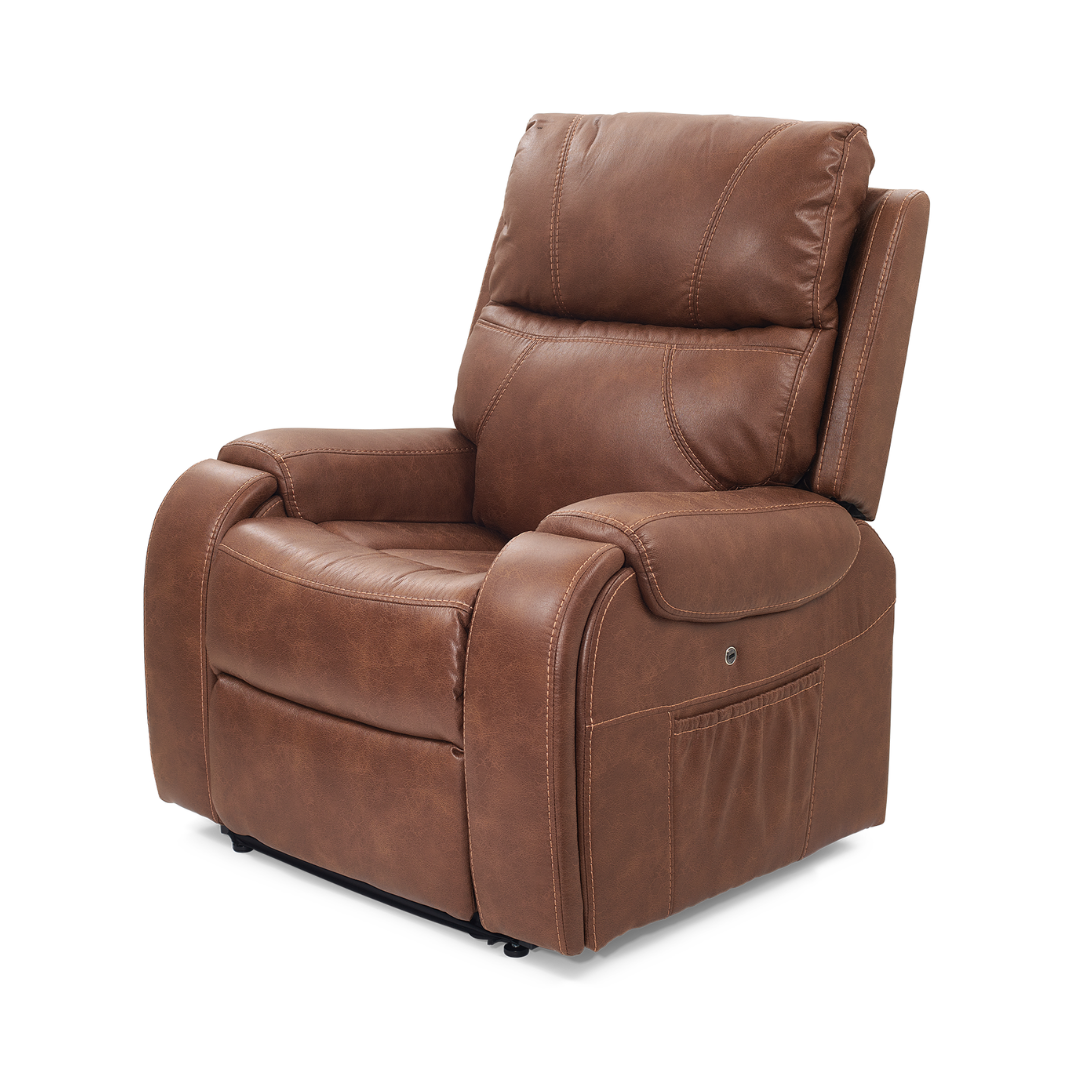 Golden Tech PR449 Titan Assisted Lift Chair Recliner with Twilight - Acorn in seated position