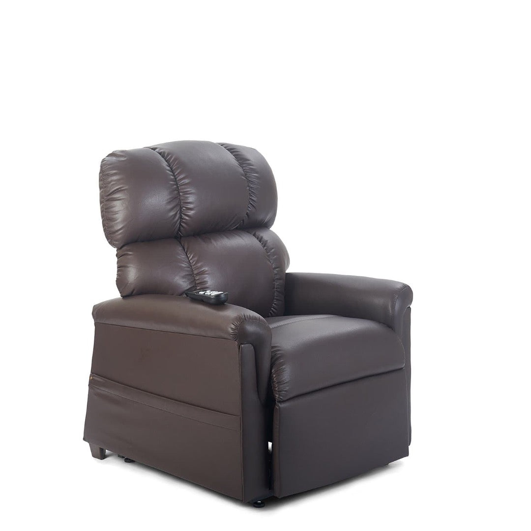 Golden Tech PR535 MaxiComforter Power Lift Recliners - Small & Medium - Coffee Bean seated position front right