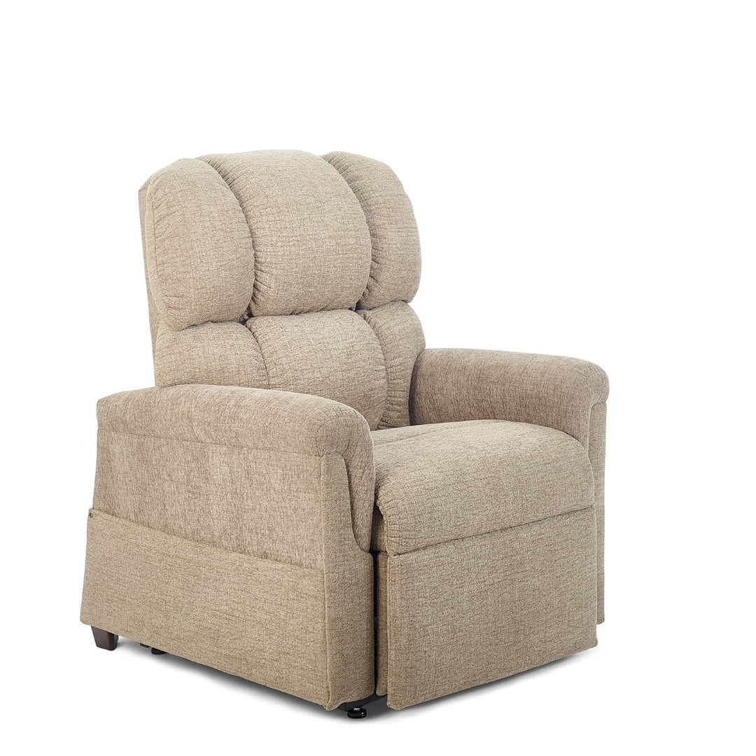 Golden Tech PR535 MaxiComforter Power Lift Recliners - Small & Medium - Sandstorm seated position front right