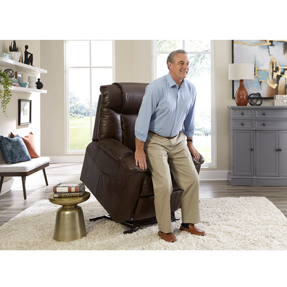 Golden Technologies PR442 Rhea Assisted Lift Chair with Heat Wave Technology - in lifted position with user in front
